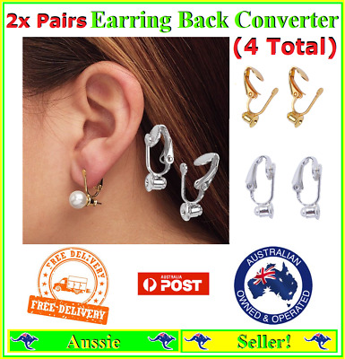 2x Pairs(4) Clip on Earrings Earring Hoop Stud Converter Converters Non Pierced