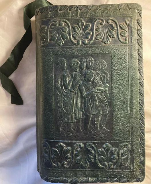 Antique Green Leather Book Bible Cover Embossed Design Renaissance  Singers
