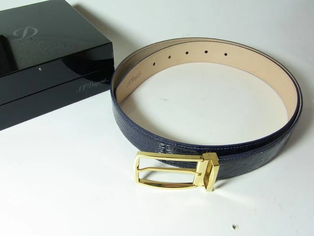 NEW S. T. Dupont 35mm Exotic Crocodile Belt Blue Color Palladium Finish 056143