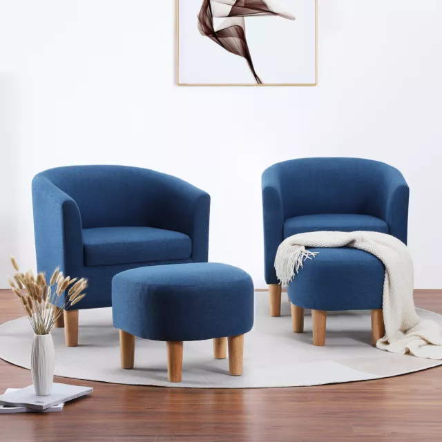 Set of 2 Arched Armchair Back Club Tub Upholstered Round Arm Chair W/footrest
