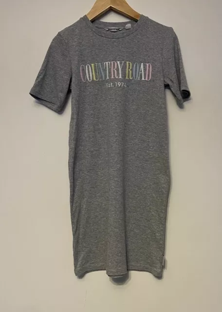 COUNTRY ROAD Heritage Girls Spell Out Logo Grey Ribbed Dress Size 8 Years Cotton