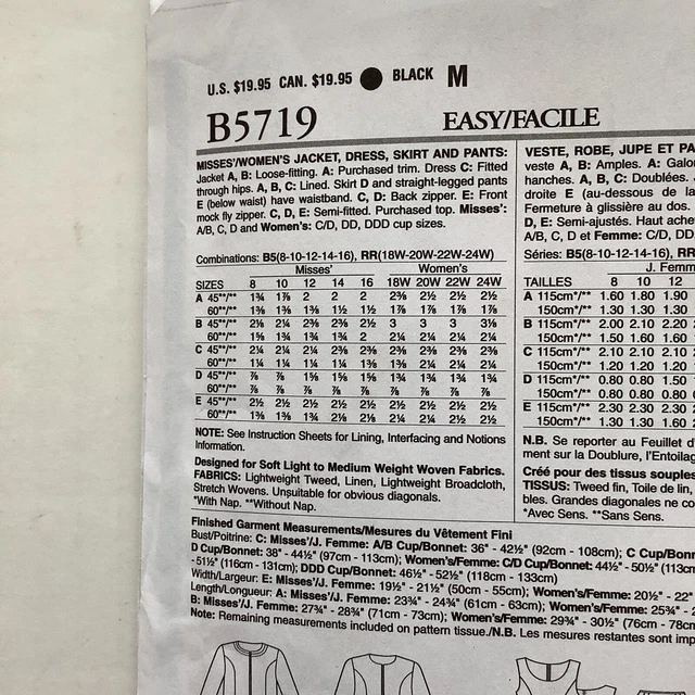 Butterick 5719 Sewing Pattern Dress Skirt Jacket Pants Misses Sizes 18-24 UNCUT 3