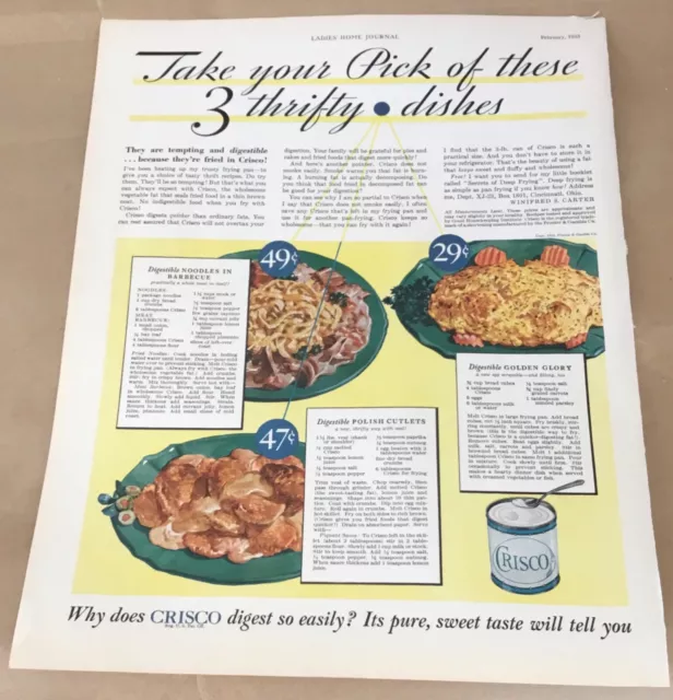 Crisco print ad 1933 orig vintage 30s illustration food art decor recipes thrift