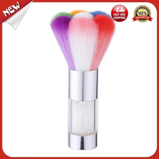 es Metal Rhinestone Handle Rainbow Hair Nail Art Dust Remove Brush (Silver)