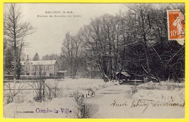 cpa 91 - BRUNOY (Essonne) SOULINS FARM in WINTER Cliché CHOPARD