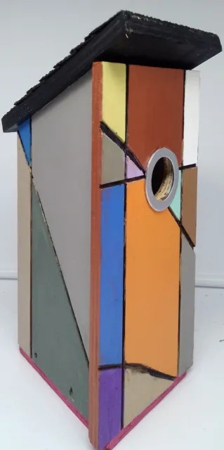 Modern Birdhouse Mondrian Style Color Blocking & Etched Lines  2