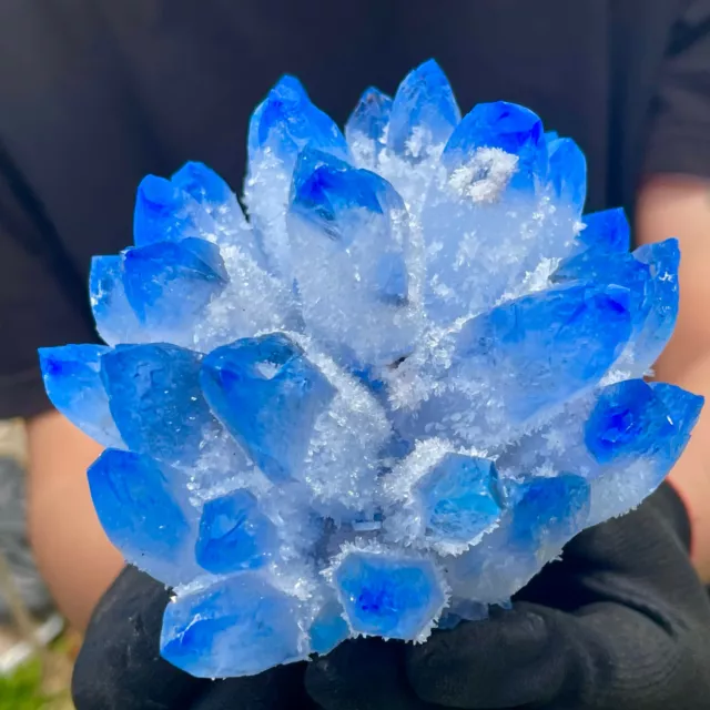 2.17LB New Find sky blue Phantom Quartz Crystal Cluster Mineral Specimen Healing