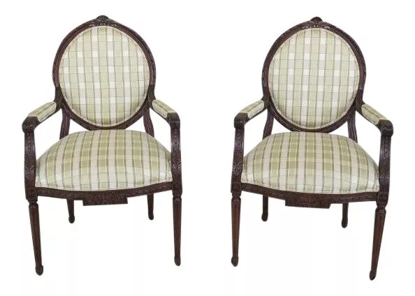 L29991EC: Pair EJ VICTOR French Louis XV Style Carved Open Arm Chairs ~ New
