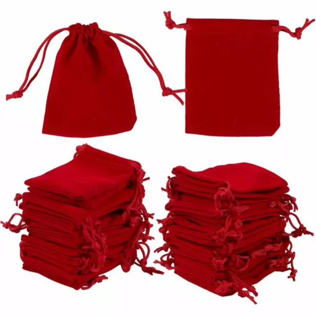 Classic Red Velvet Jewelry Gift Bags 3 5 x2 7 Drawstring Pouches (Pack of 100)