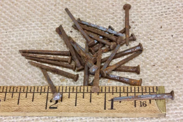 1” OLD Square NAILS 25 REAL 1850’s vintage rusty patina 5/32” small head BRADS