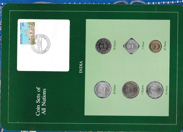 Coin Sets of All Nations India 1974-1986 UNC 5, 25 Paise, 1 Rupee 1986 5.12.86