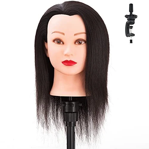 Cabeza de maniquí 100 % cosmetología cabello humano de 18"" para peinado negro1