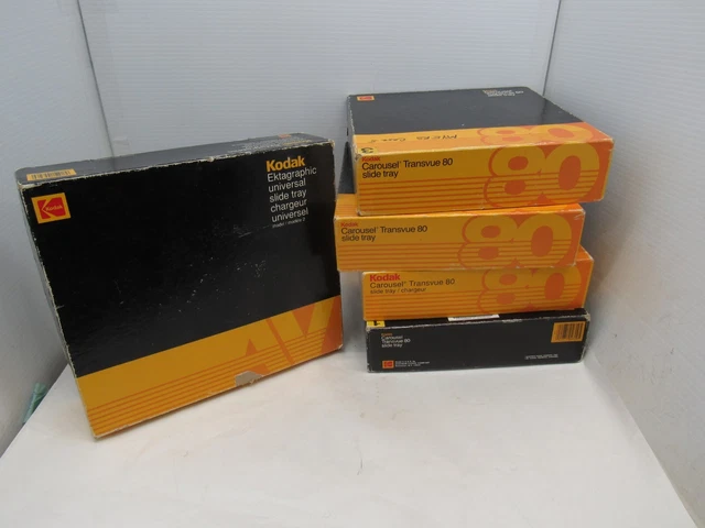 Lote de 5 bandejas deslizantes de película Kodak Carousel Transvue 80 con cajas originales