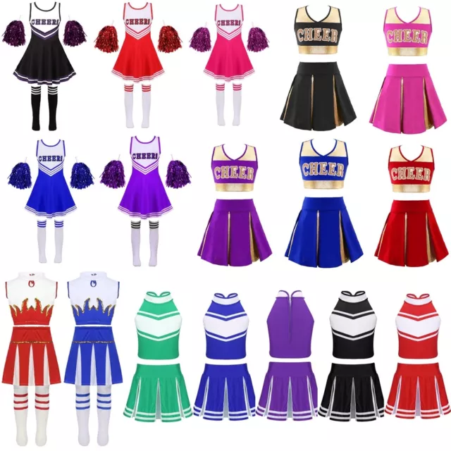 Kinder Mädchen Cheerleading Kostüm Schulmädchen Uniform Karneval Party Outfits