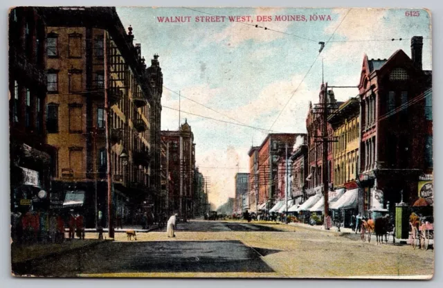 Walnut Street View West Des Moines Iowa IA Cancel 1908 Antique WOB VNG Postcard