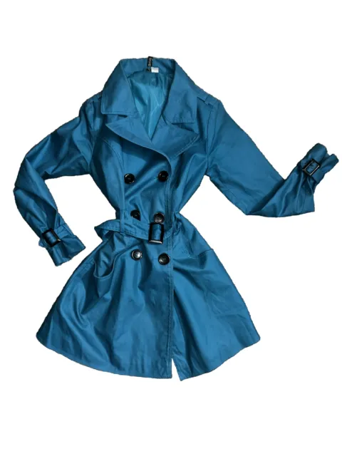 Women’s Size 8 Trench Coat Jacket Teal Green Medium Length Dressy H&L Divided