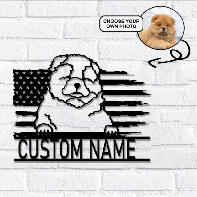 Personalized Chow chow Dog American Flag Metal Sign Led Lights Custom Photo 3