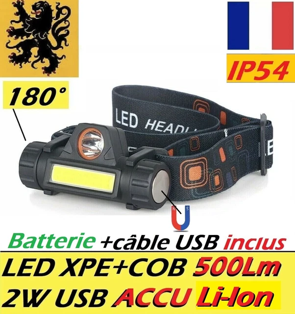 2 Pièces Lampe Frontale Rechargeable Usb Lampe Frontale Cob Lampe