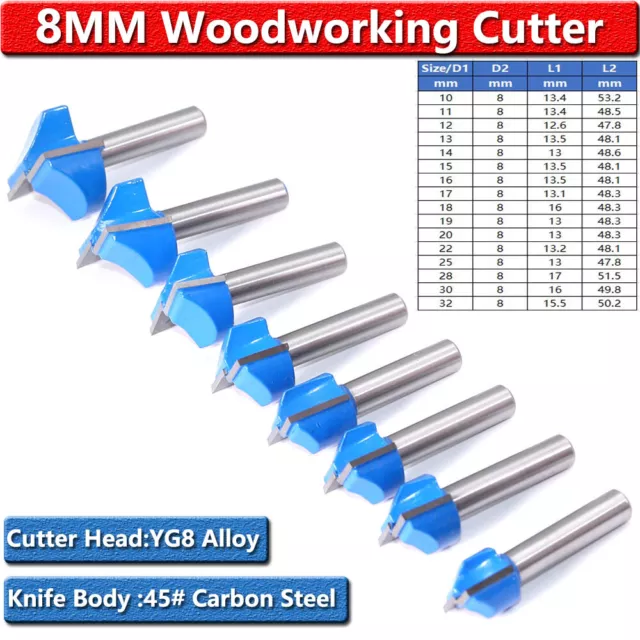 1/4/5 Pcs 8mm Shank Cleaning Bottom Router Bits Woodworking Cutter Tool 10-32mm