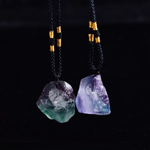 Natural Colorful Fluorite Stone Pendant Necklace Quartz Crystal Chakra Healing