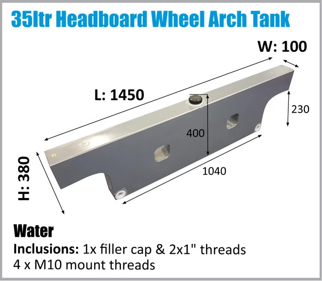 HILUX DUAL CAB Ute Wheel Arch Water Tank Headboard 35L 4x4 4WD