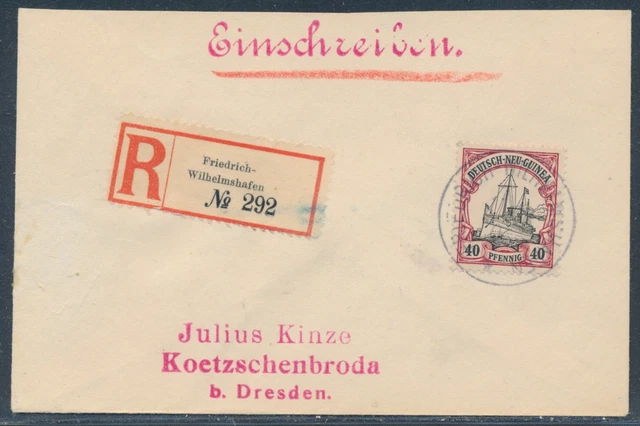 DNG 40 Pfennig Yacht EF Einschreiben Friedrich-Wilhelmshafen 1906 (S20761)