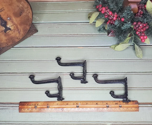 Vintage Double Acorn Tip Iron 3 1/2" Hat & Coat Hooks / Hangers Lot of 3