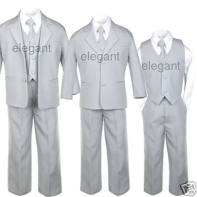 Infant Boy Toddler Teen Formal Wedding Party Recital Tuxedo Suit Silver sz S-20