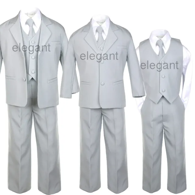 Infant Boy Toddler Teen Formal Wedding Party Recital Tuxedo Suit Silver sz S-20