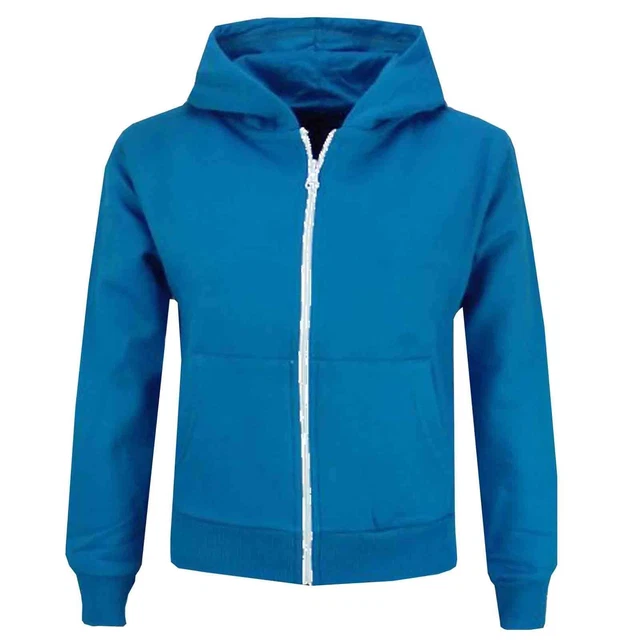 Bambine Unisex Semplice Pile Turchese Felpa con Cappuccio Zip Stile 2-13 Anni