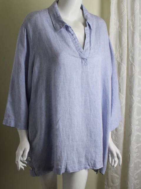 NWT SIGRID OLSEN Sz 2X Bleu Clair Jean Chambray Lin Chemisier