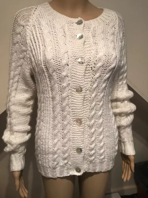 hand knitted cream cable knit cardigan approx size 8/10