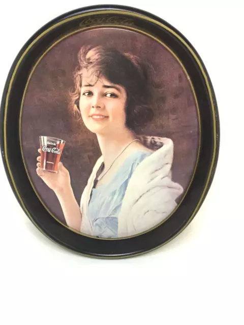 Vintage Drink Coca Cola ”Gibson Girl” Oval Tin Tray 1973 Made In USA 15"