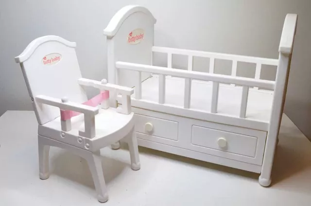 American Girl Bitty Baby Crib with Storage Drawer & High Chair with Strap Belt