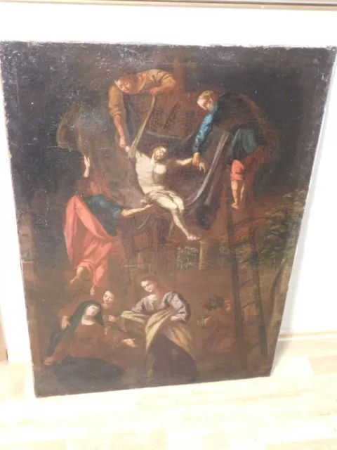 Früher Altmeister Heiligenbild Gemälde Kreuzigung Szene , Jesu Kreuzabnahme!