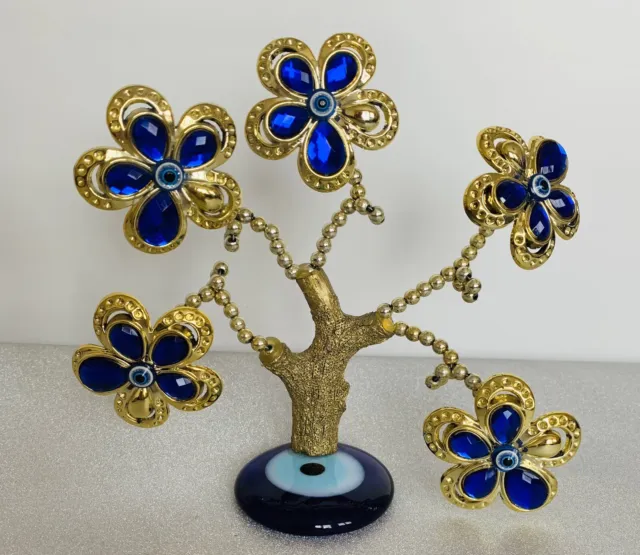 NAZAR Arbre Protection Mauvais Œil 🧿 Bleu Or Résine Verre Esoterica Chance 🍀