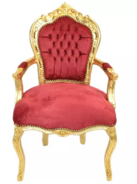 Casa Padrino Barock Esszimmer Stuhl Bordeaux / Gold mit Armlehnen ´- Möbel Antik