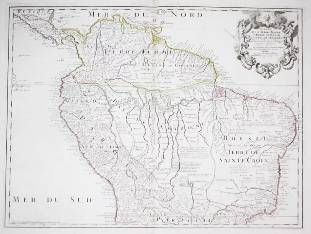 South America Brazil Venezuela Colombia Peru Delisle Karte map engraving 1745