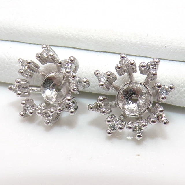 14K White Gold 0.16ctw Diamond Earrings Stud Guards Jackets Enhancers LJI2