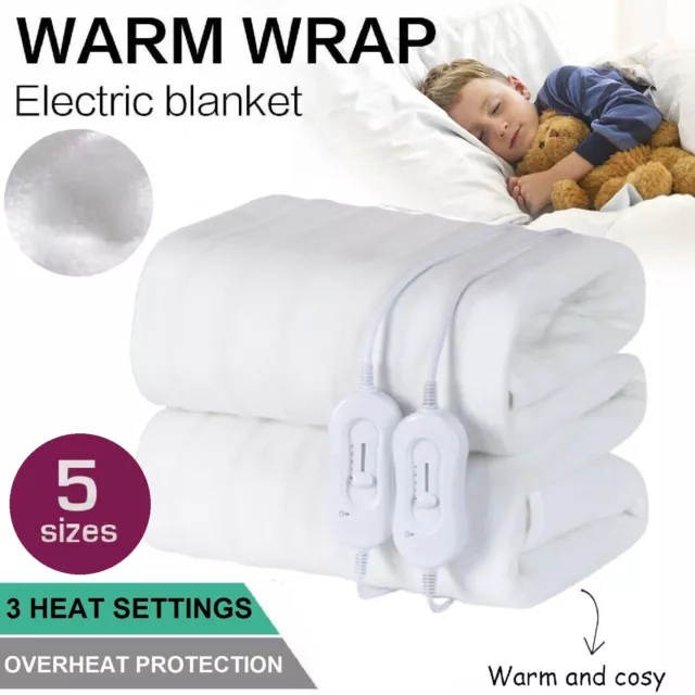 Fully Fitted Soft Electric Blanket Heated Pad Winter Underlay 5 Size Washable