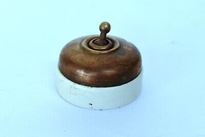 Vintage English Light Switch Electric Brass Ceramic Slickex Vitreous England"F15 3