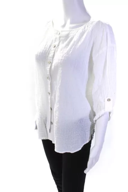 Eileen Fisher Womens Button Front Half Sleeve Scoop Neck Shirt White Size Small 2