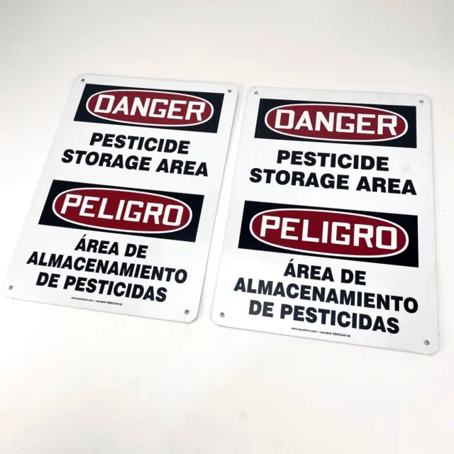 (2) Accuform Danger Pesticide Storage Area Aluminum Sign English/Spanish 10X14"
