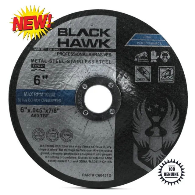 BRAND NEW Black Hawk 6" x .045" x 7/8" Depressed Center Cutting Disc - 25 Pack