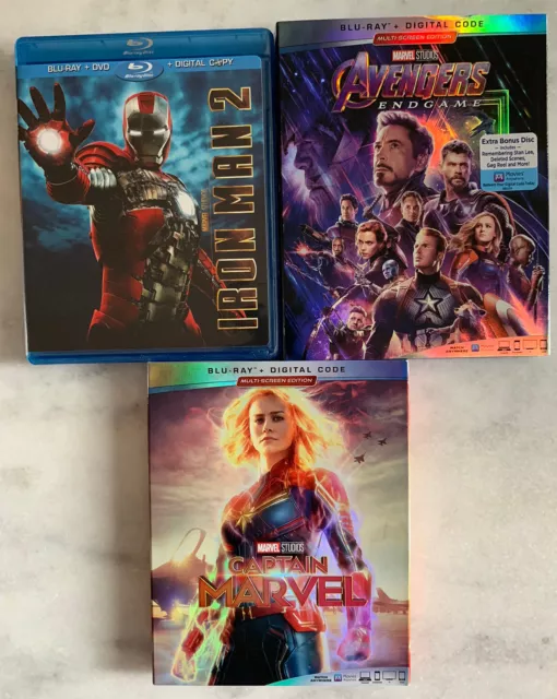 Avengers Blu Ray Lot: Avengers Endgame, Iron Man 2, & Captain Marvel
