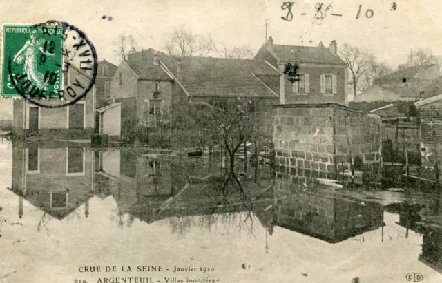 Carte ARGENTEUIL Crue de la Seine Janvier 1910 Villas inondées