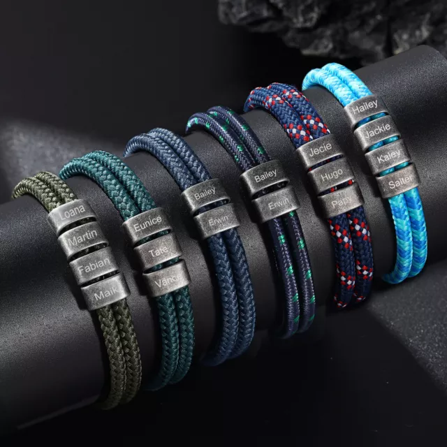 Classic Vintage Rope Surfer Bracelet Engraved 2-4 Name Beads Jewellery for Men