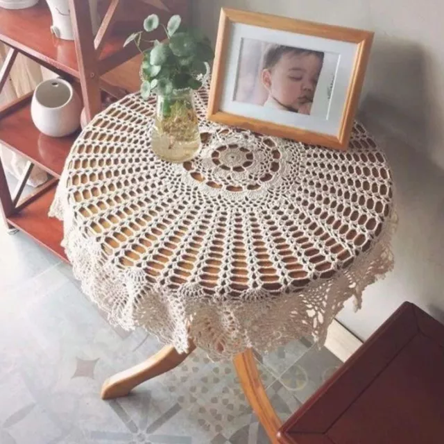 FMIYJUN 36" Vintage Hand Crochet Lace Tablecloth Round Table Topper Flower Doily 3