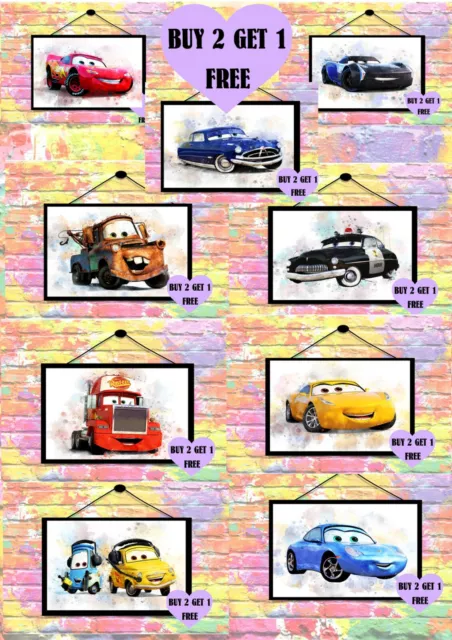 BUY 2 GET 1 FREE DISNEY CARS Watercolour Print Poster Wall Art A4