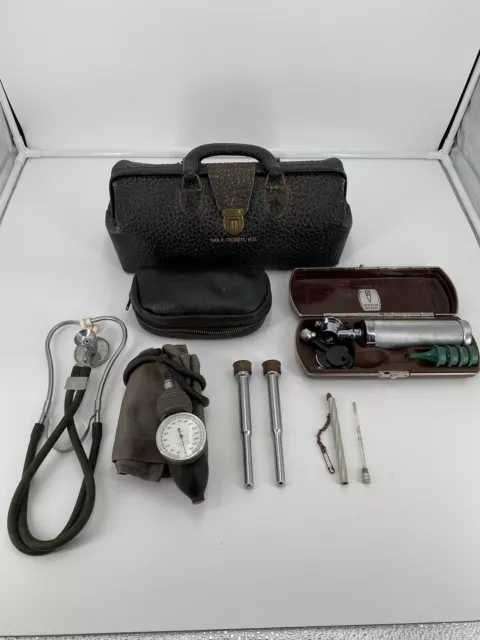 Vintage Lilly Leather Doctor's Bag W/Instruments Tycos Welch Allyn